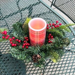 Red and Green Holiday Decor with Festive Candle w/ Tim Tray